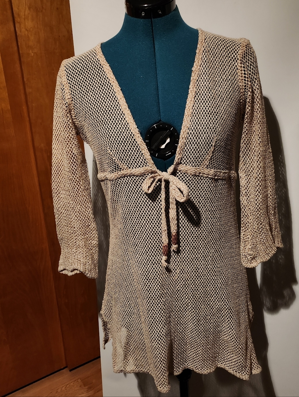 Lightly Used Beige Crochet Tie-Front Tunic